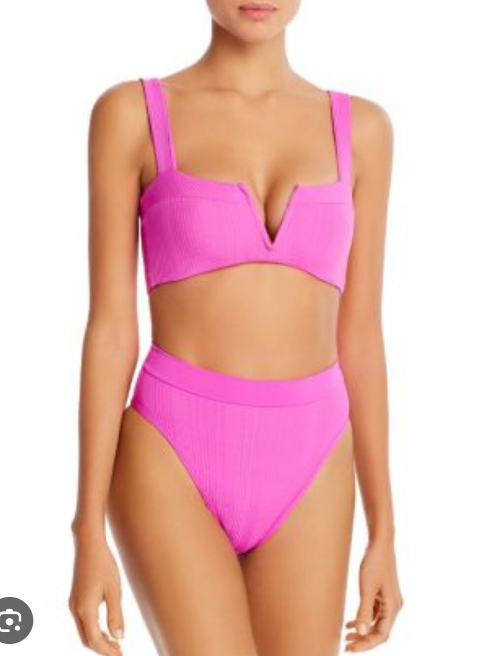 L*Space Lee Textured V-Notch Bikini Top & Frenchi Bottoms In Bright Fuschia